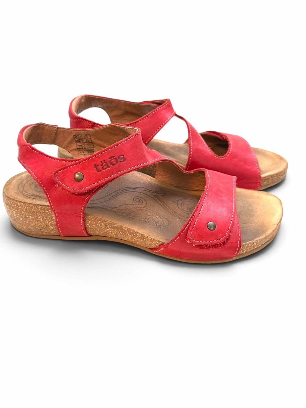 Taos Red Leather Lovely Adjustable Strap Cork Wedge Sandals Sz 7.5